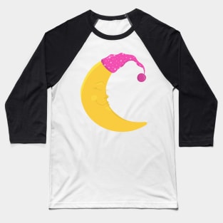 Sleeping Moon, Cute Moon, Yellow Moon, Nightcap Baseball T-Shirt
